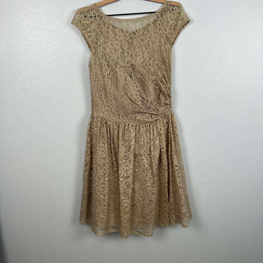 Jasmine Lace Mini Dress in Tan